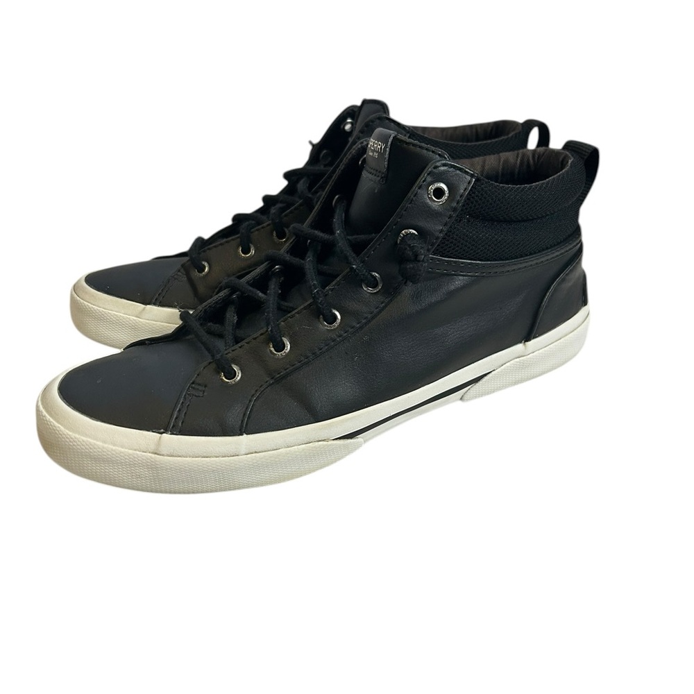 Sperry Men’s 9.5 Black Leather High Top Sneakers Casual Lace Up Shoes